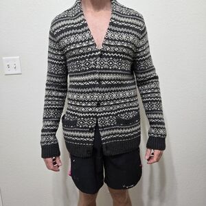 Abercrombie And Fitch Woool Gray Striped Cardigan Size L